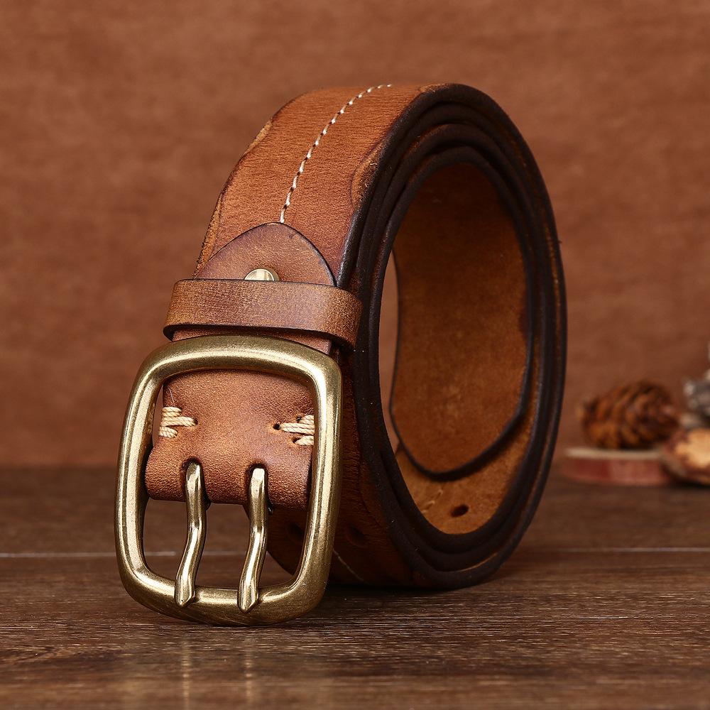 Men'S First Layer Retro Belt Personalized Belt Double Pin Buckle Lazy Belt No Punching Outdoor Tactical Belt