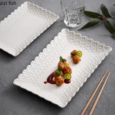Reliéf Květina Keramický obdélníkový talíř Rybí talíř Talíř sushi Dezert Talíře svačiny Talíře molekulární kuchyně Speciální nádobí