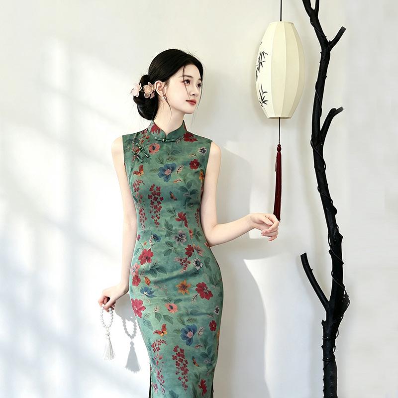 Green Sleeveless National Style New Chinese Suzhou Long Cheongsam Improved Young 1011 New Women's Premium Sense