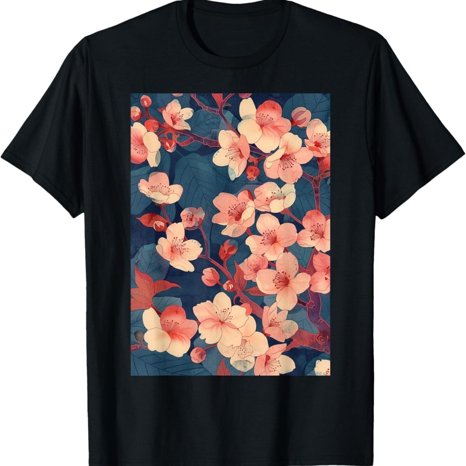 Vintage Cherry Blossom Flowers  T-Shirt(5) S чёрный