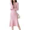 V-Neck Wool-Cashmere Sweater Dress for Women - Slim Fit, Mid-Length, Over-the-Knee, Autumn/Winter Style