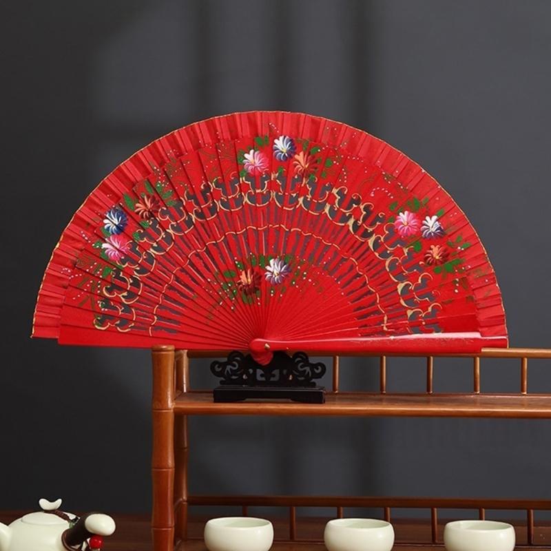 Artistic Hand Paint Folding Fan Traditional Design Wood Type Home Decoration Dance Hand Fan