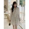 Spring Korean Style Women Long Sleeve Party Dress Autumn Floral Print Elegant Maxi Dresses Vintage Lady Lace-up Clothe