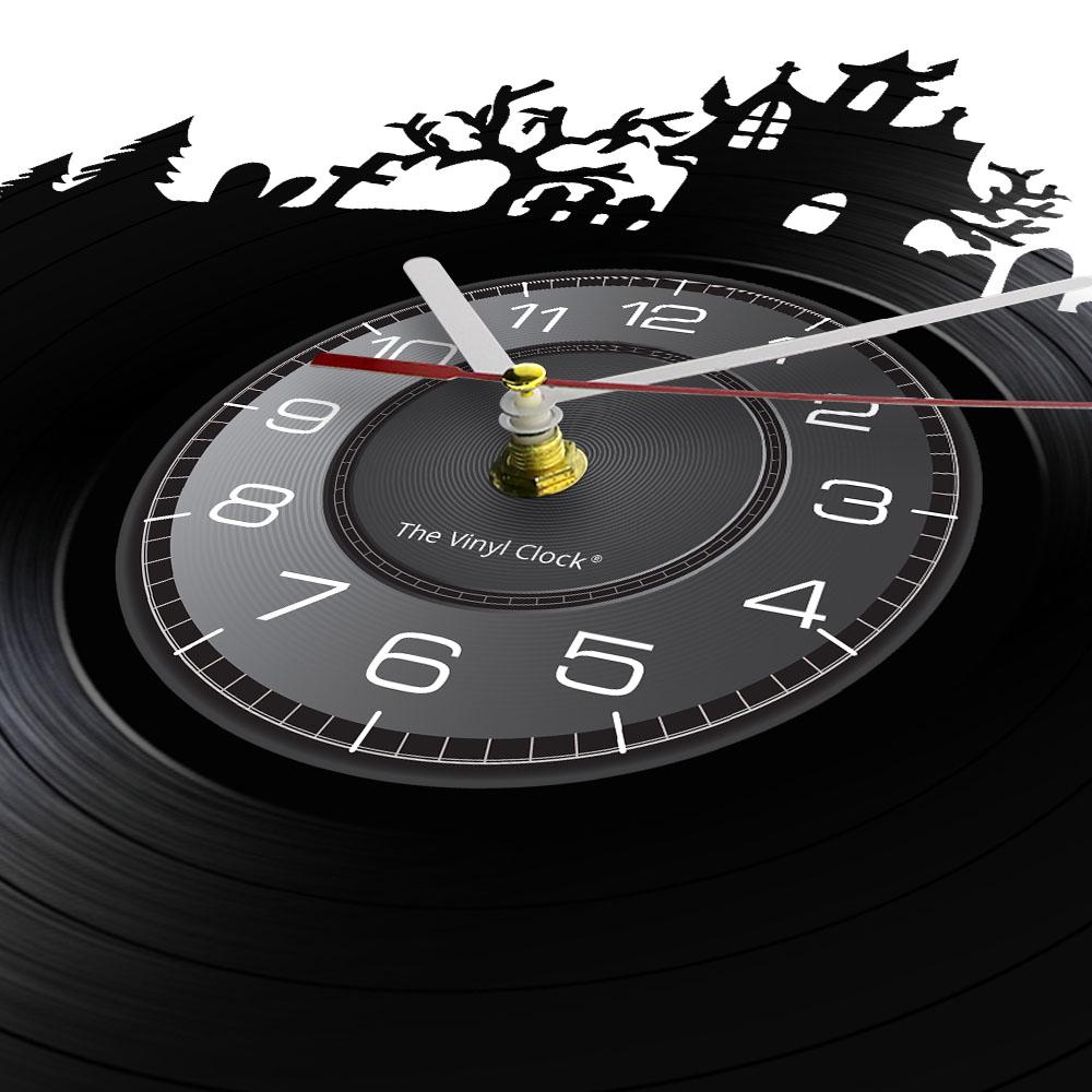 Happy Halloween Nacht Wanddekoration Vinyl Schallplatte Wanduhr Totenkopf Skelett & Geist Vintage Uhr Horror Dekoration Wanduhr