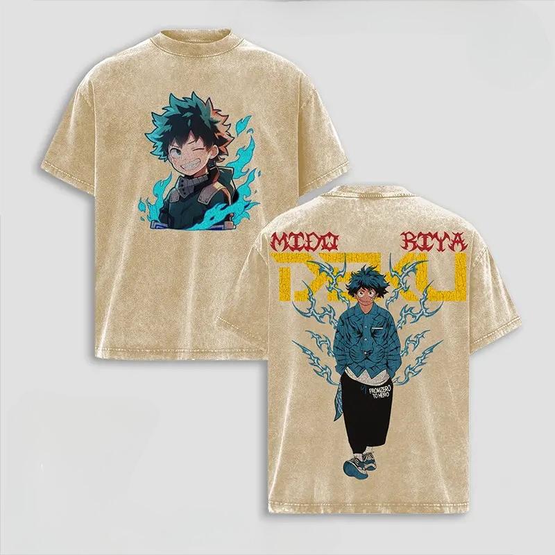 

Hot Anime My Hero Academia Midoriya Izuku Graphic Tee Men Vintage Clothing Washed Cotton Tshirt Casual T-shirt Harajuku T Shirt S коричневый