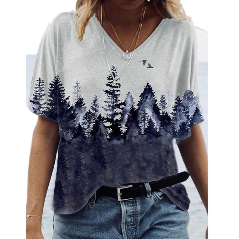 Loose V-neck Short Sleeved Summer Youth Women's 3D Printed T-shirt