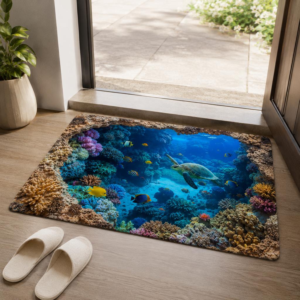 3D Ocean Underwater World Rug Visual Illusion Coral Reef Bath Mat Marine Life Home Decor Doormat Anti-slip For Outdoor Bathroom