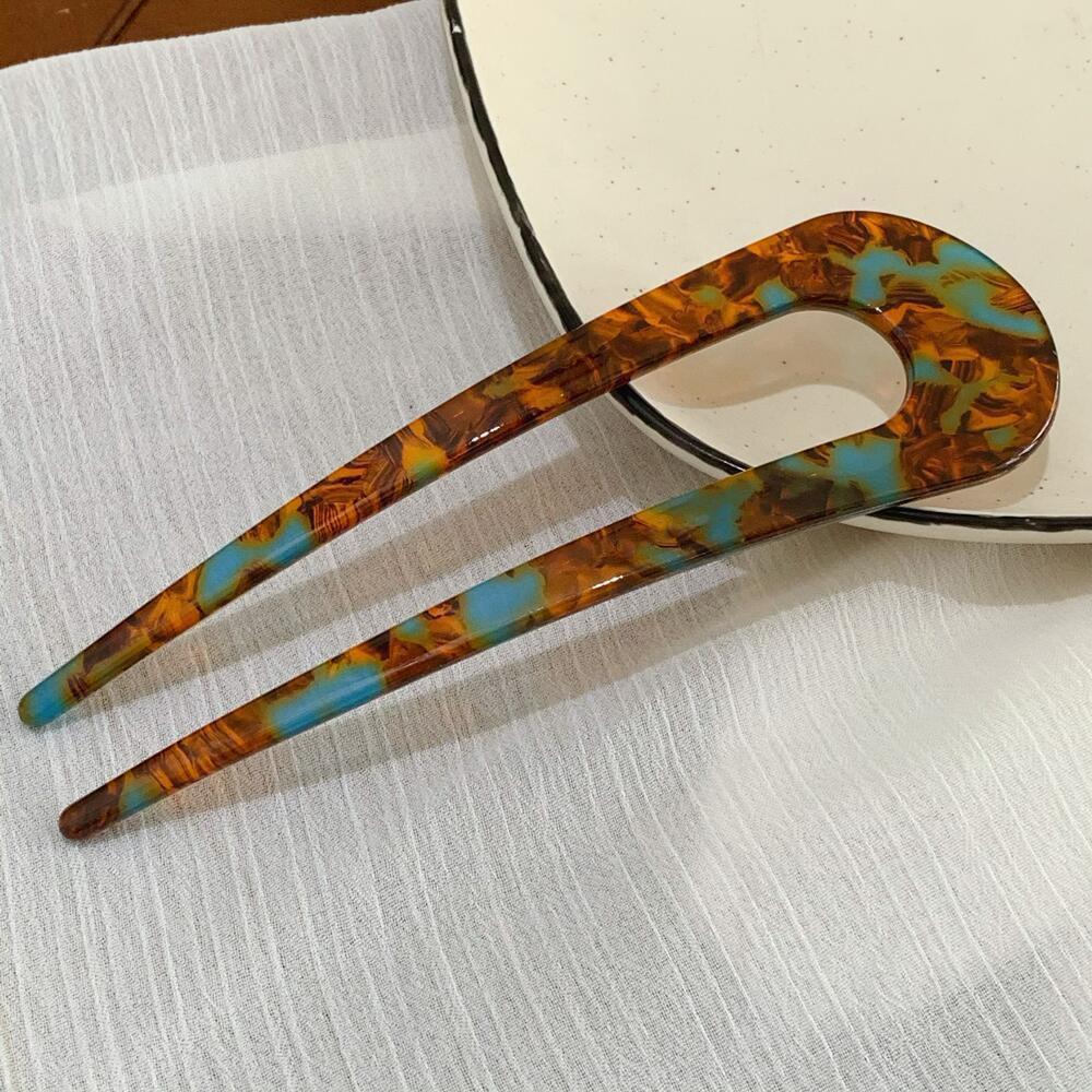 Simple Leopard Print Acetate Geometric U-shaped for Women's Hair Clip Elegant Retro Chinese Coiled Hair Accessory Hairpin