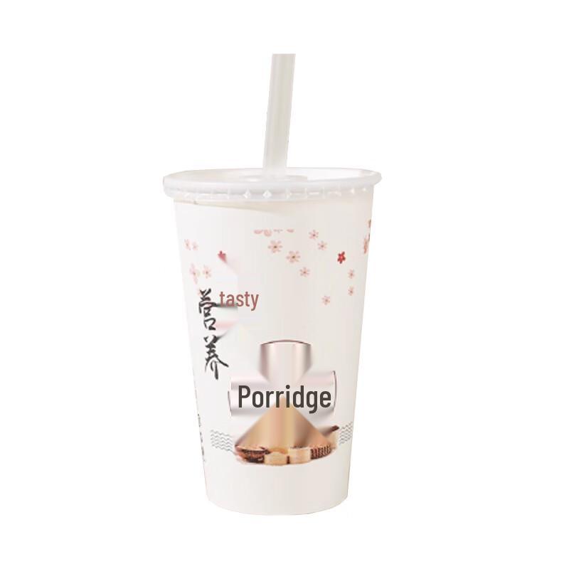 Disposable Porridge Paper Cups with Lids & Straws