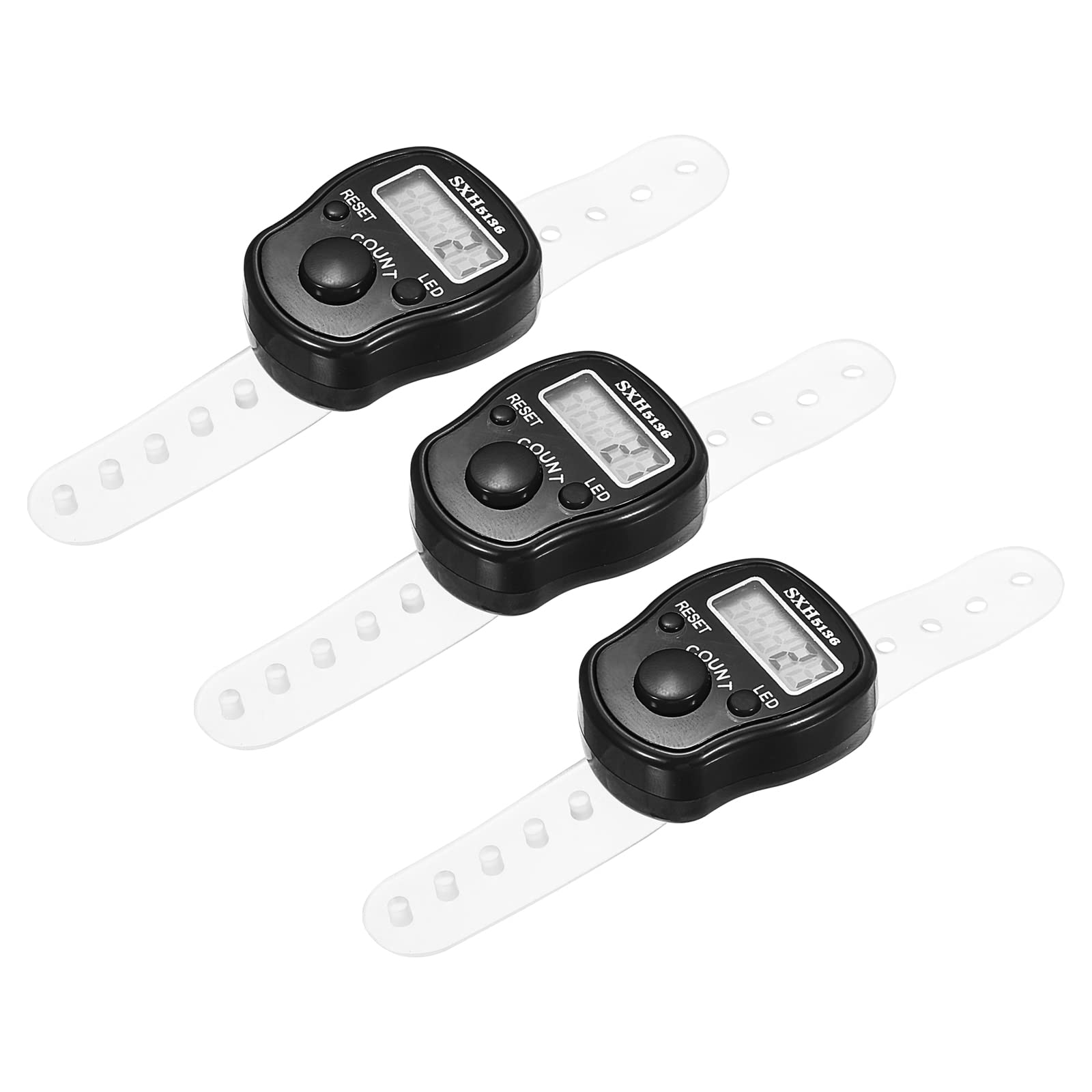 uxcell Finger Counter Range 0-99999 5 Digital LED Display for Sports Counting, Black, Pack of 3