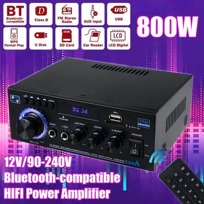 AK45 800W domácí zesilovač 2kanálový Bluetooth 5.0 Mini Hifi digitální stereofonní zesilovač zvuku Podpora FM USB SD mikrofonní vstup