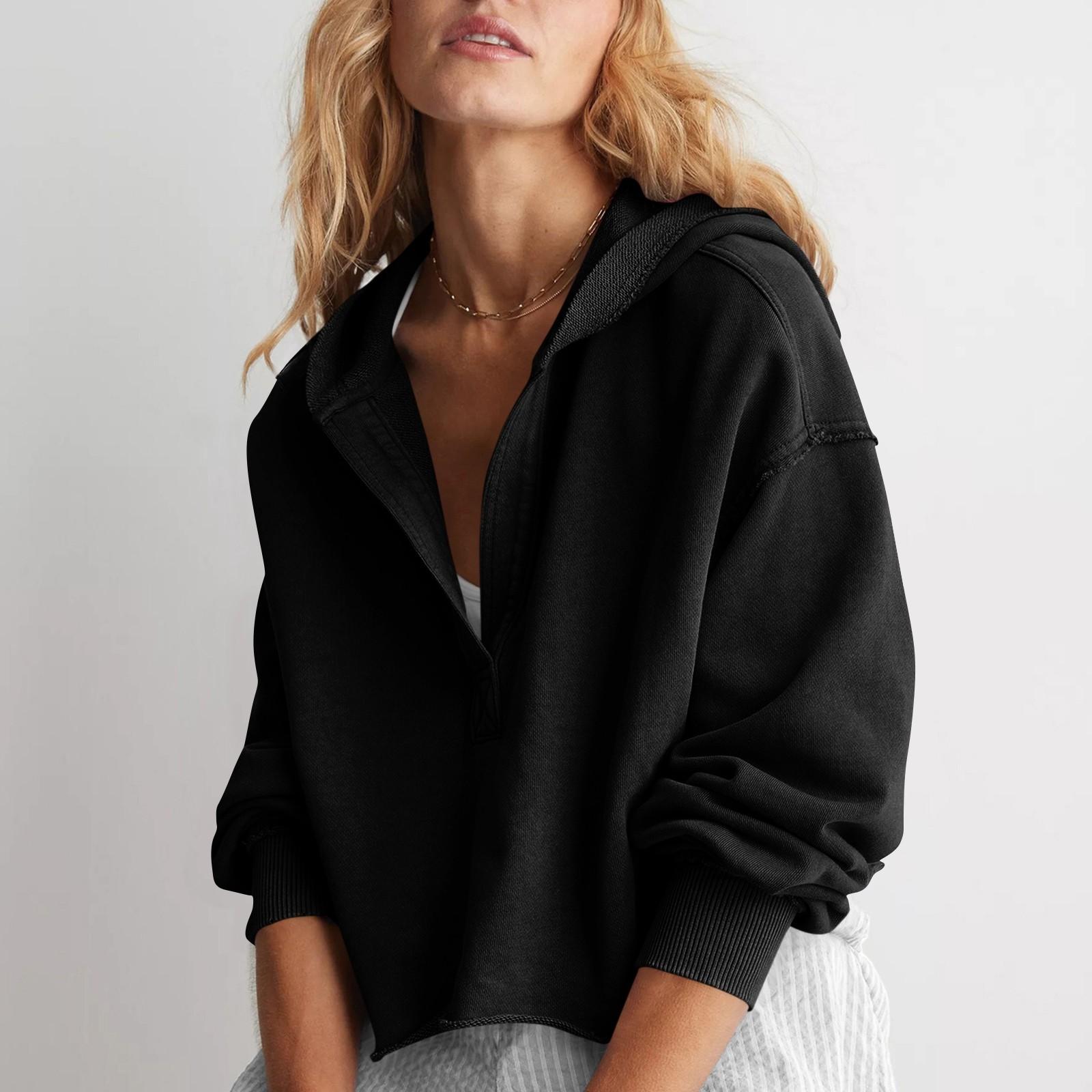 Женская модная однотонная свободная кофта с V-образным вырезом и длинными рукавами — фото 5