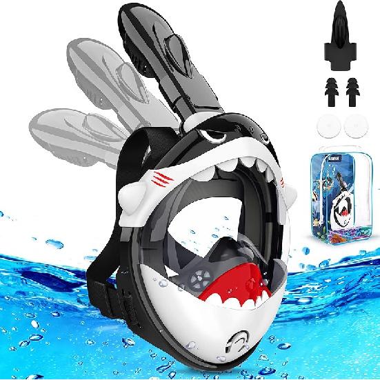 Kids Snorkel Mask, Full Face Snorkel Mask for Kids 4-16, Foldable Snorkeling Gear for Kids Snorkeling Set for Swimming Pool Toys, Dry Top,