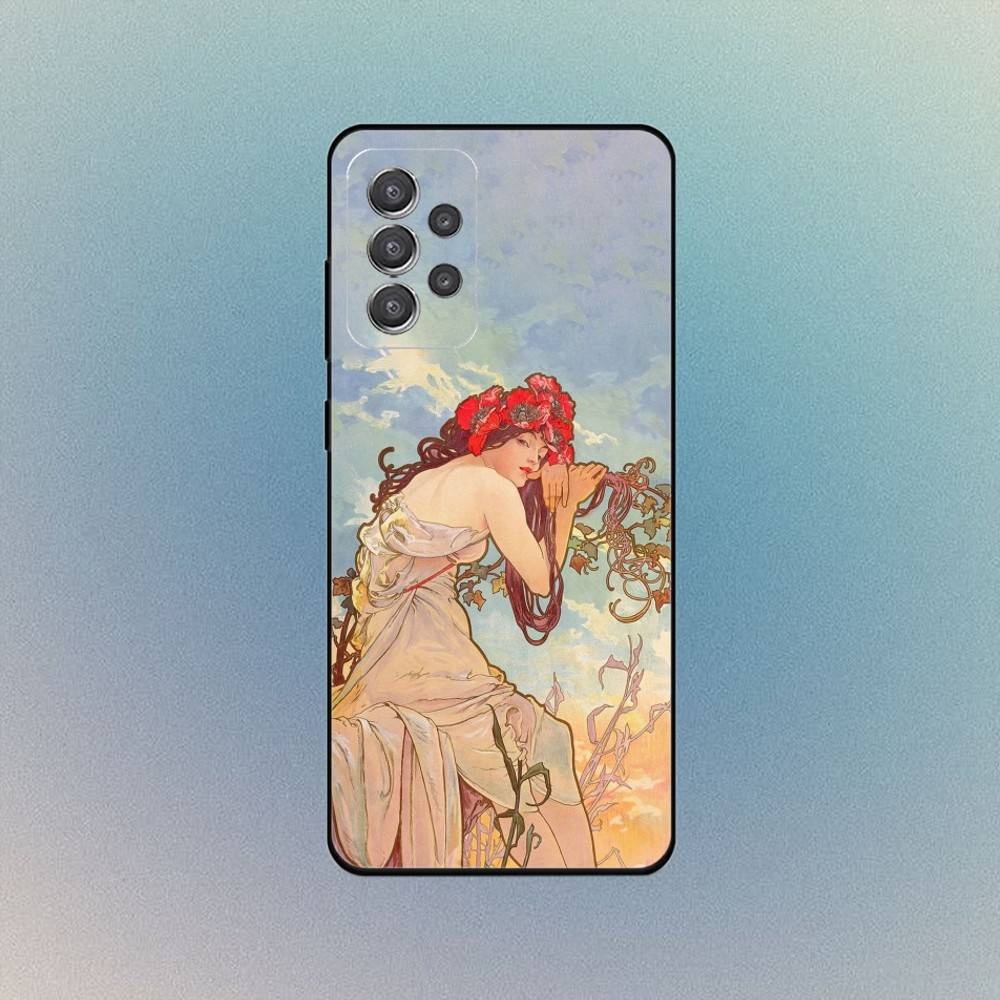 Vintage A-Alphonse Mucha Phone Case For Samsung S25,S24,S21,S22,S23,S30,Ultra,S20 Black Soft Case