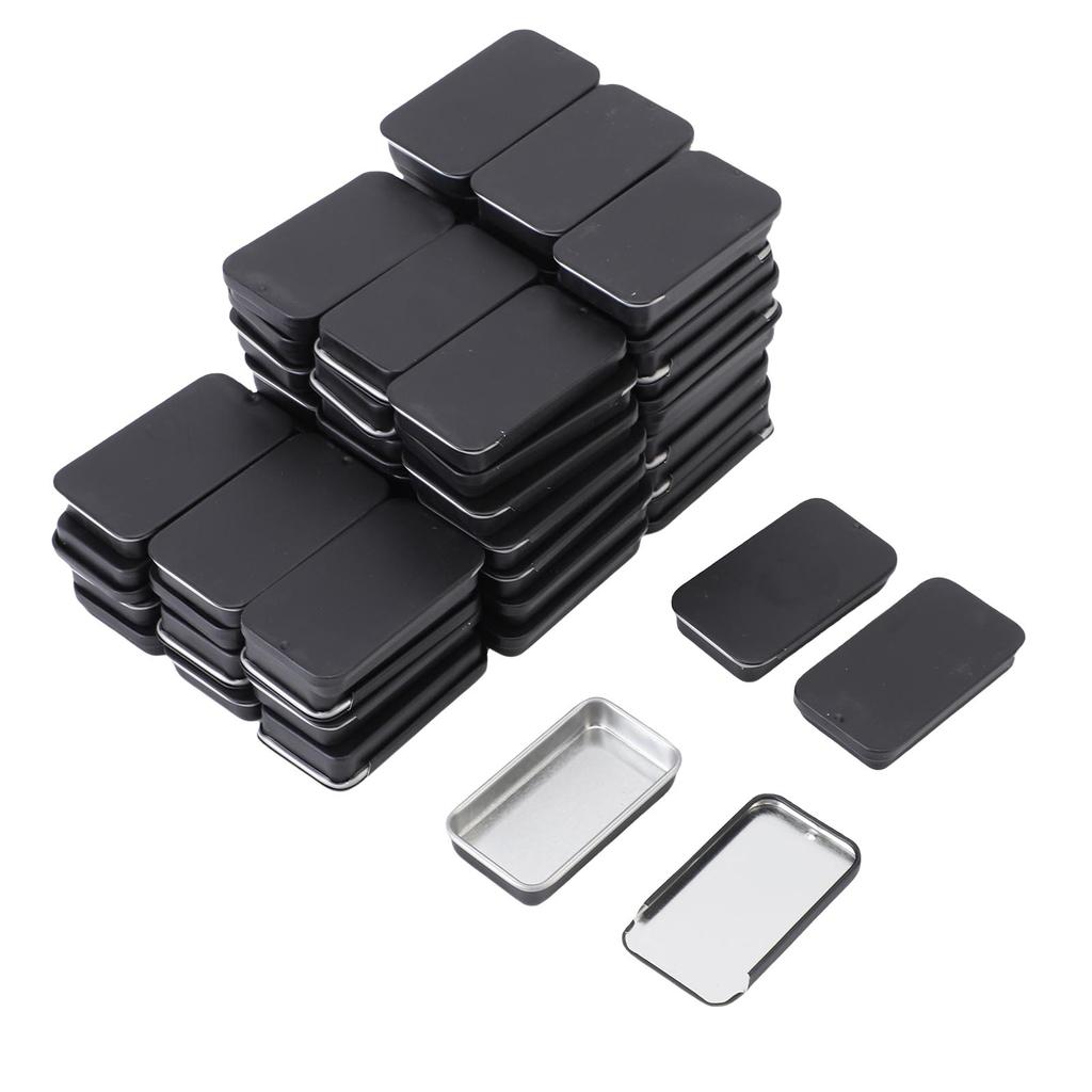 60pcs Small Tin Box Slide Top Rectangular Tin Containers for Candies Jewelry Crafts Lip Balm Storage Black