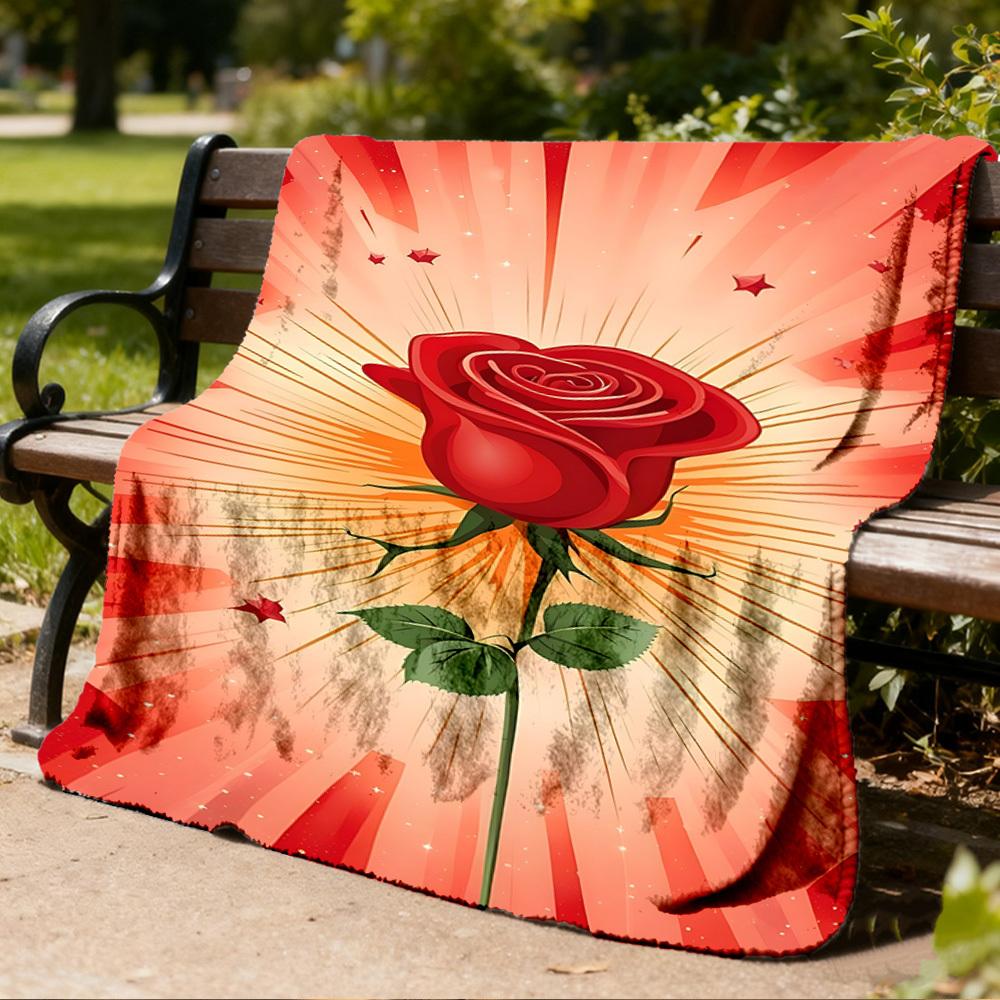 1pc Rose, Valentine Outdoor Blanket - Soft Flannel Cozy for Travel & Camping - All-Season Warm Bed Cover, Machine Washable yy251229091