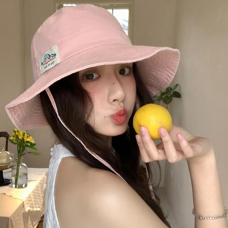 

Панама с широкими полями и ветрозащитной веревкой, женская летняя уличная солнцезащитная шляпа от солнца, кружевная шляпа-ведро, складная шляпа от солнца Adult average size светло-розовый