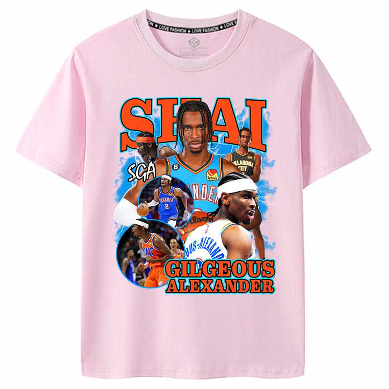 Basketball Star OKC Thunder NO.2 SGA Alexander Print Cotton T-shirt Men T-shirt Tops Oversize Short Sleeve High Quality