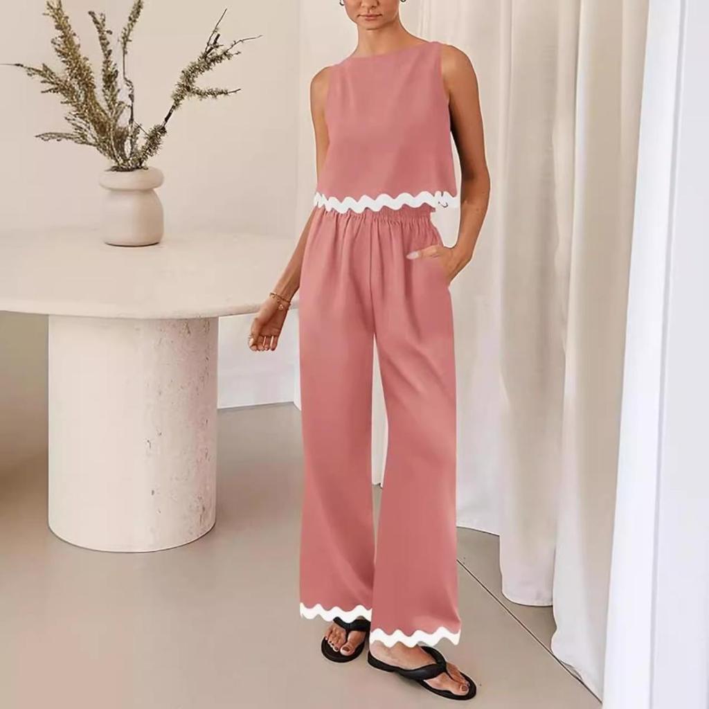 Women's Set Summer Casual Solid Color Sleeveless Round Neck Vest Trousers