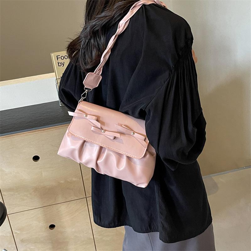 Korean Version of Simple Design Bow Casual Personalized Bag Women's 2025 Spring and Summer New Beautiful Messenger Small Square Bag