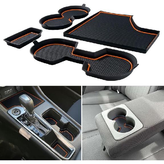 Cup Holder Erts Coaster For Nissan Sentra Accessories 2025 2024 Center Console Liners Silicone Cup Mat Pad Interior Decoration(4Pcs Sets,Red