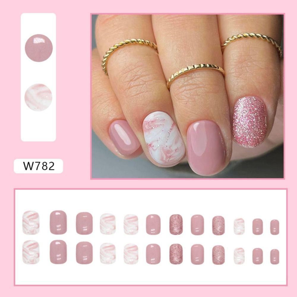 French Fake Nails Flowers Nail Tips Fashion False Nails  for Salon