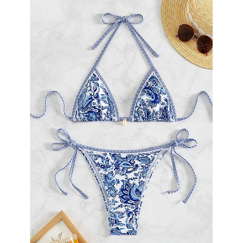 

2024 Sexy European and American Triangle Print Bikini Swimsuit for Women Medium