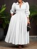 D570 Elegant Women's Long Sleeve Swing Shirt Dress, Solid Color Mid-Length African Style