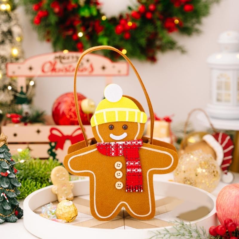 Festival Double Sided Gingerbreads Handheld Bag Durable Cloth Materials Spacious Holiday Gift Storage For Home Office Christmas Decoration