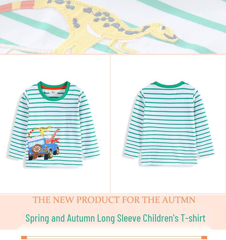 25 Years Spring & Autumn Boys' Cartoon Embroidery Long Sleeve T-Shirt, Round Neck - European & American Style