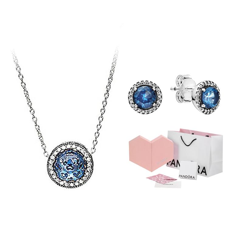 Pandora Ocean Heart Design 925 Silver Necklace And Earring Set Women Jewelry ZT-0034
