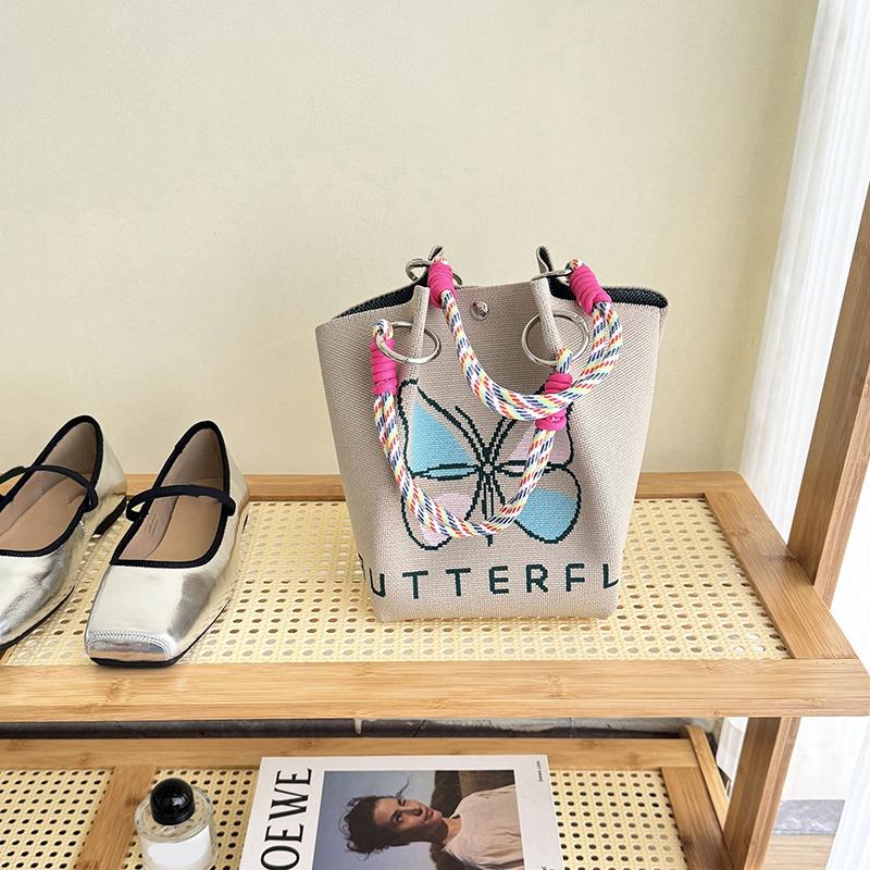 Butterfly Knitted Bucket Bag Women's Fashion Handbag Versatile Knitted Wrist Bag Shopping Handbag Cute Handbag