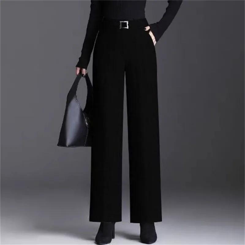 

Женские осенне-зимние шерстяные брюки с высокой посадкой - Ёлочка, эластичная талия, свободные, прямого кроя, повседневные брюки XXXXL чёрный