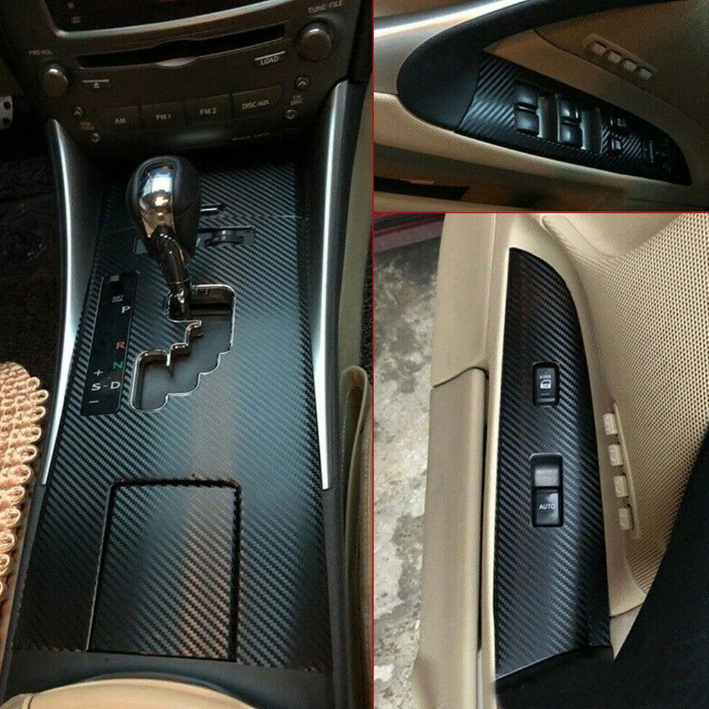 LHD Car Interior Gear Panel Window Control Switch Sticker Kit Fit for Lexus IS250 300 350 2006-2012 3D Black Carbon Fiber Style