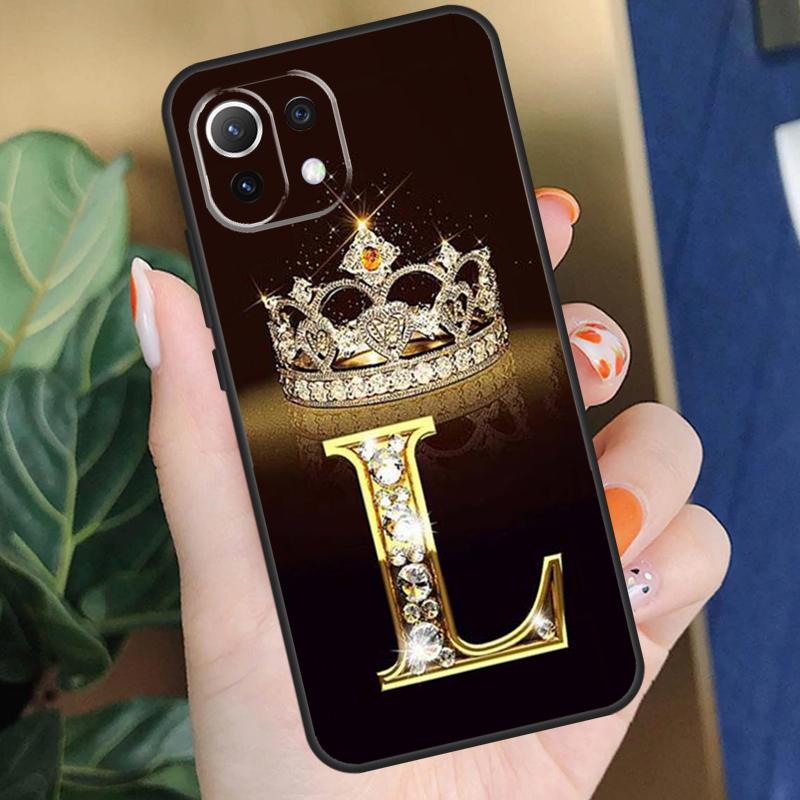 Letter Monogram Gold Marble Case For Xiaomi 15 14 Ultra 13T 14T 15T Pro 17 Pro Max POCO X7 X5 X6 F5 F6 F7 F8 Pro Coque