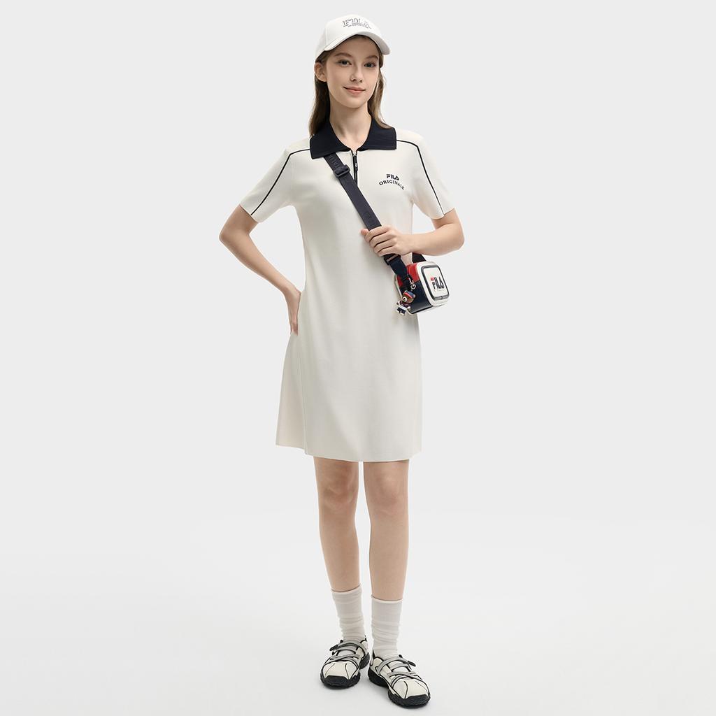 New FILA ORIGINALE Short Sleeved Dress Women's Cloud White F11W529306FWT