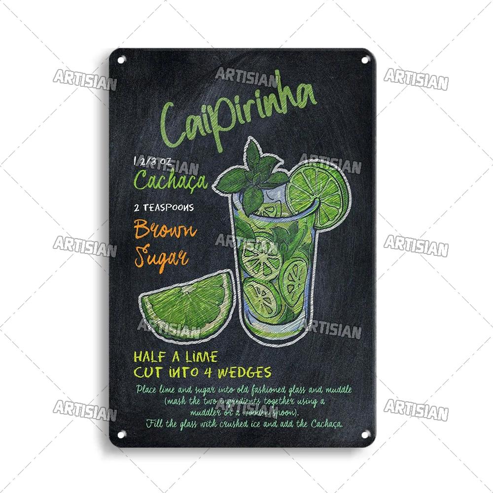 Mfoever Tin Sign Vintage Cocktail Recipe Metal Tin Sign Retro Bar Drink Menu Wall Art Decor for Pub Bar Man Cave Kitchen Rustic Iron Painting Pla