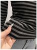 Women's European Stripe U-Neck Long-Sleeve Base Layer Shirt, Straight Shoulder Design, Spring Wear