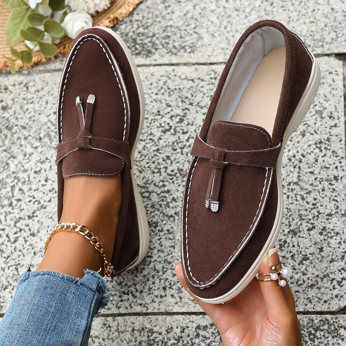 Классические женские повседневные туфли на плоской подошве модные телесного цвета роскошные удобные без застежек туфли-лоферы высококачественная замшевая обувь для ходьбы 35 коричневый 1774₽