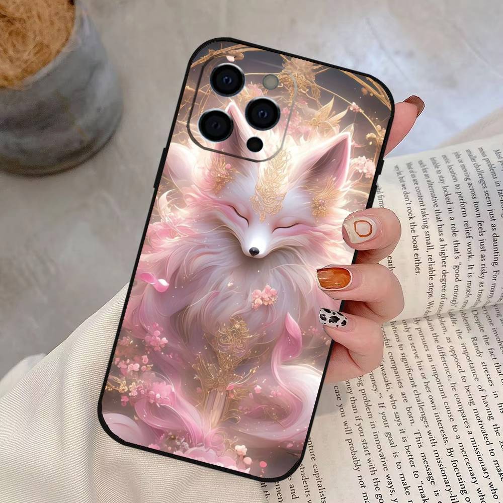 Neunschwänziger Fuchs Handyhülle Für iPhone 17,16,15,14,13,12,11 Plus,Pro Max,XS,Weiche Silikon Schwarze Hülle