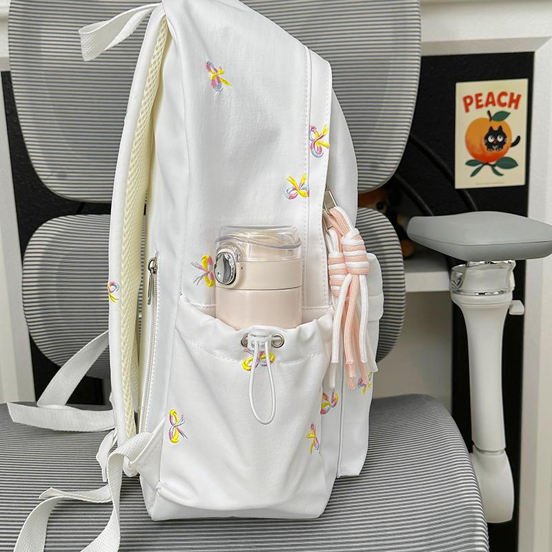 Backpack with Embroidered Bow Pattern for Teenage Girls Daily Use Cute Kawaii Style