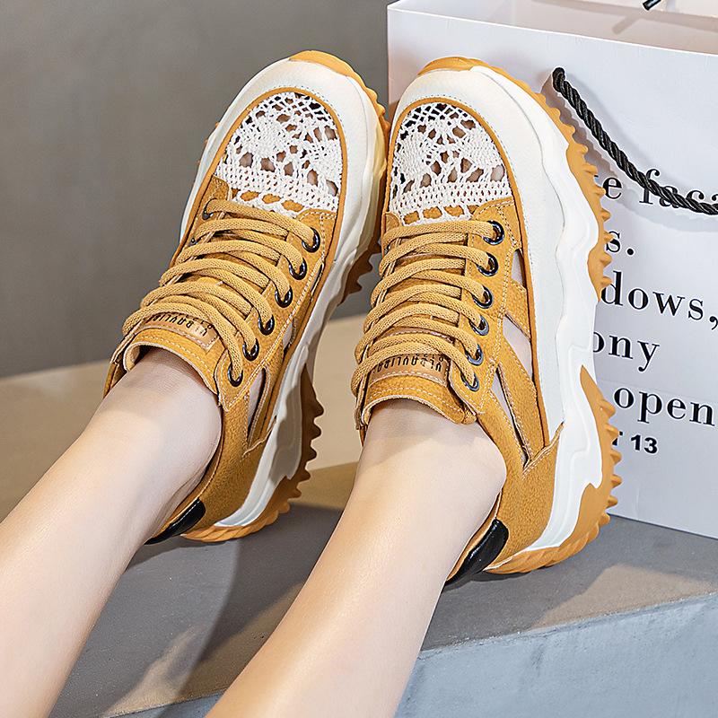 

Summer Hollow High-top Sports Daddy Shoes Women s Korean Version Color Matching Thick-soled Lace-up Casual Shoes Inner Heightening Women s Shoes