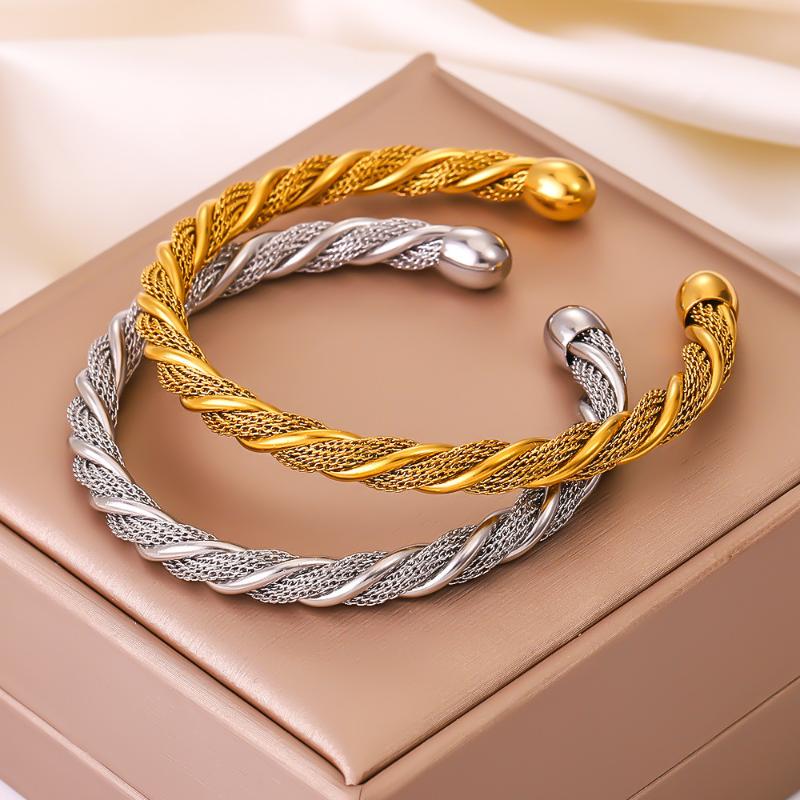 Stainless Steel Twisted Cuff Bangle Tarnish Resistant Suitable For Daily Wear Party Gift For Women Men