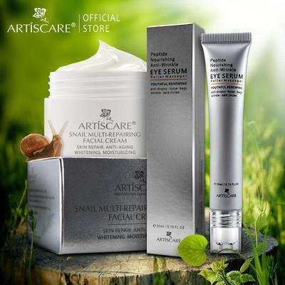 Snail Repair Facial Cream + Peptide Eye Serum Roller Massage 2Pcs Anti Wrinkle Remove Dark Circles