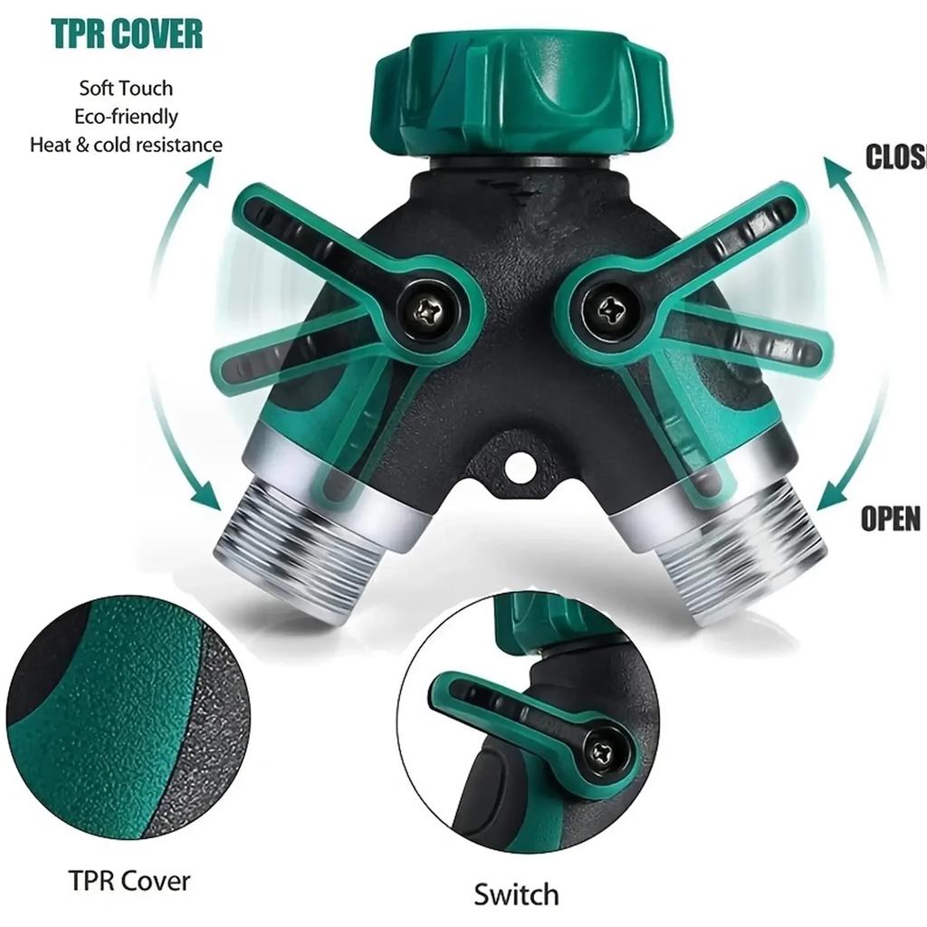 Horticultural Y-shaped Zinc Alloy Double-way Diverter Fitting for Irrigation, Adjustable Water Stop Valve, Water Pipe Connector