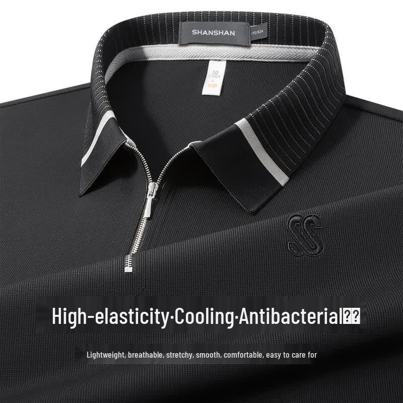 SHANSHAN Men s Ice Oxygen Breathable Half-Zip Polo Shirt XL чёрный