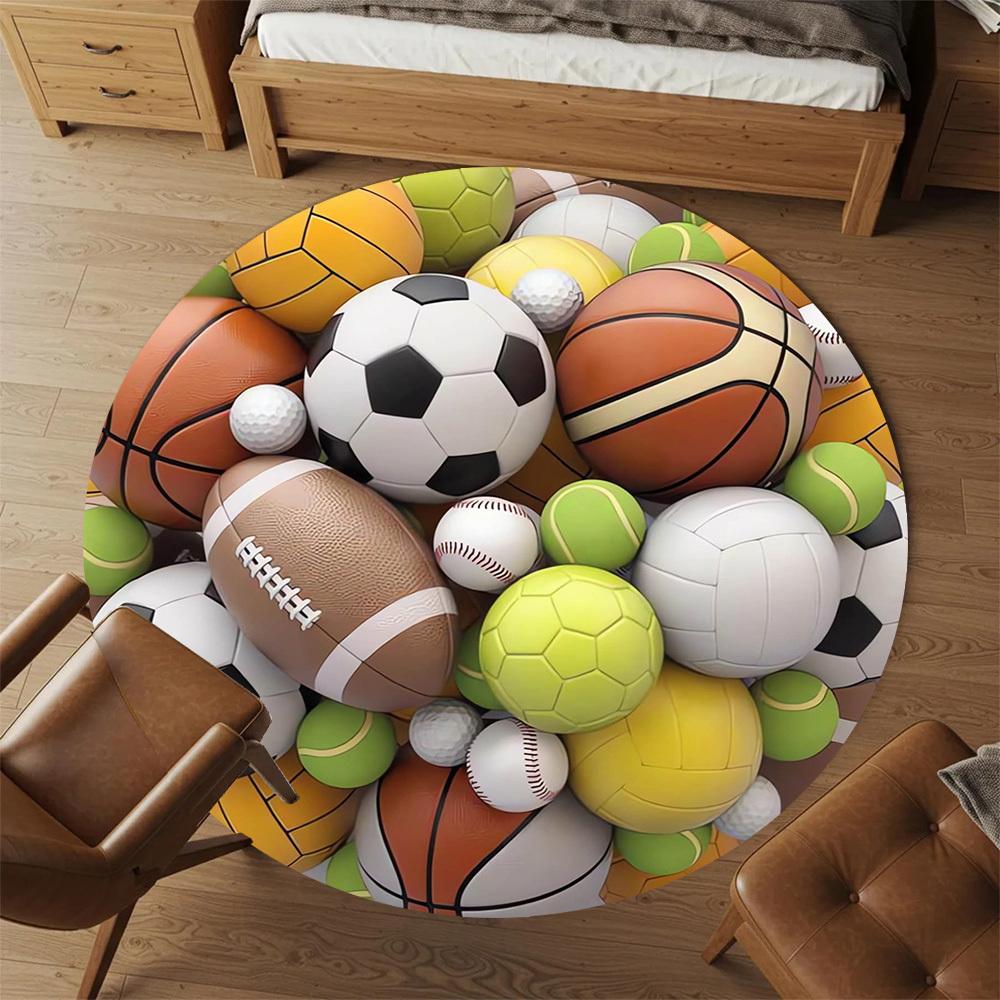 1pc Sports Balls Round Chair mat Area Rug - Non-Slip, Floor Mat for Office, Bedroom, home decor Christmas Gift p0811232