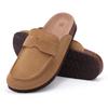 Fashion Smile Women's Leather Mules Slippers Suede Clogs With Adjustable Strap Cork Footbed Unisex Outdoor Comfortable Potato Shoes