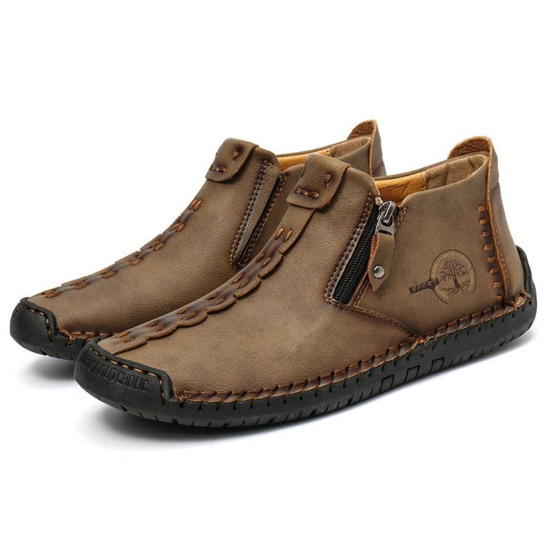 Men's Martin Boots Spring and Autumn New Large Size Zipper Men's Boots Outdoor Casual Hand-sewn Tooling Boots