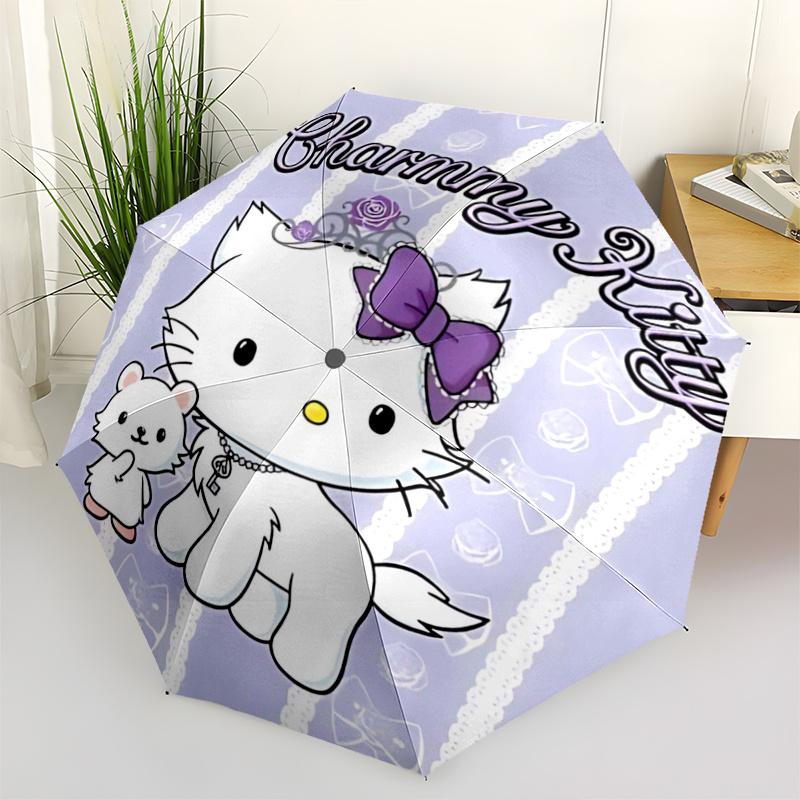 

1pc Charmmy Kitty Purple Bow Outdoor with Automatic Open/Closed Mechanism Umbrella, Portable Folding Design, 8-Rib Iron Frame - Perfect Gift for Fans,